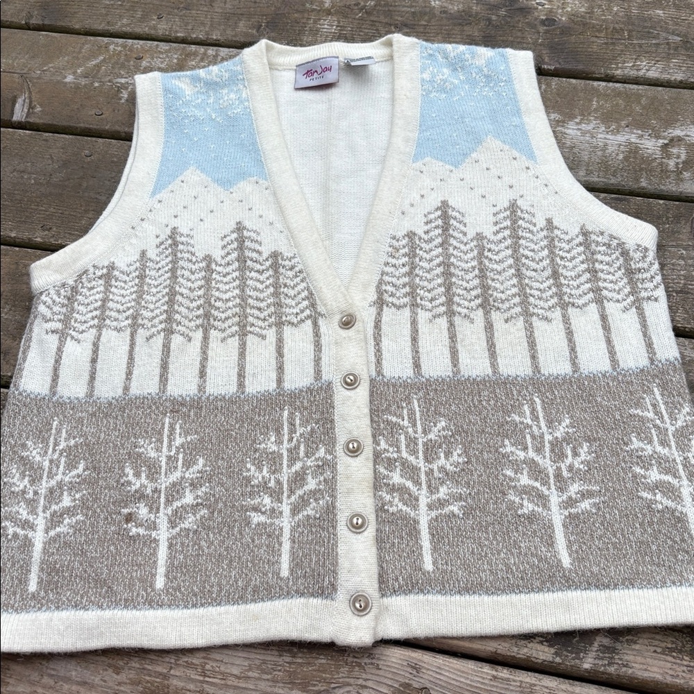TanJay Cream Knit winter scene vest size M - Picture 3 of 8